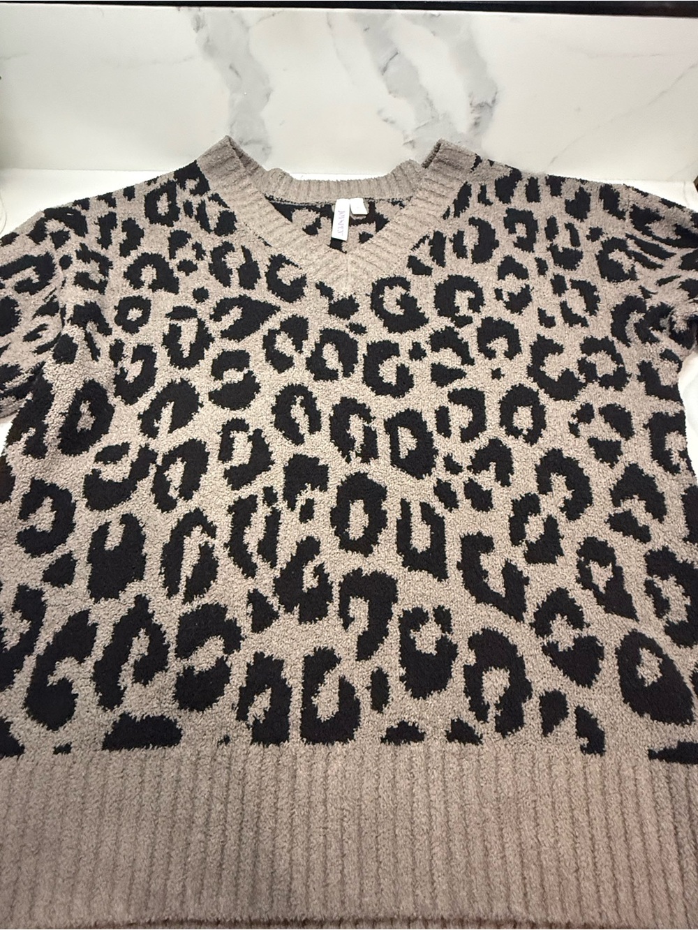 Leopard Print V-Neck Sweater in Taupe and Black
